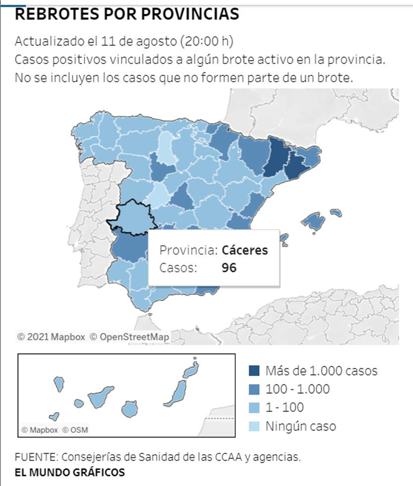 Mapa rebrotes coronavirus